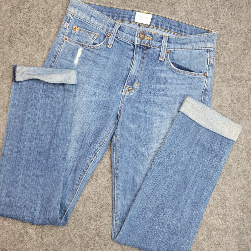 Hudson Jeans Womens 25 Blue Tilda Midrise Cuff Straight Distressed Preppy Casual